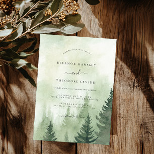 Invitation Forêt de pins rustique aquarelle mariage  