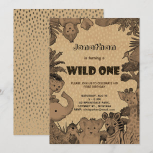 Invitation Forêt de pluie rustique Bois Animaux Brown Kraft