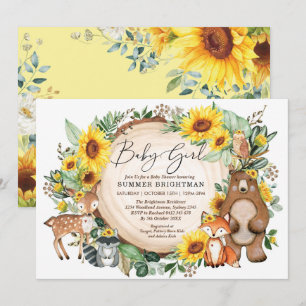 Invitation Forêt de tournesol Woodland Animaux bébé fille Dou