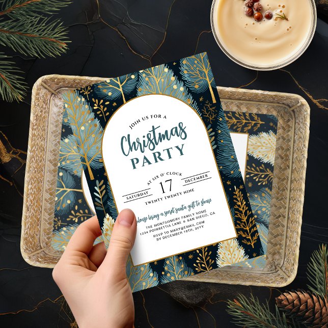 Invitation Forêt de vacances d'Arc moderne Fête de Noël perso (Modern Arch Holiday Forest Custom Christmas Party Invitation)