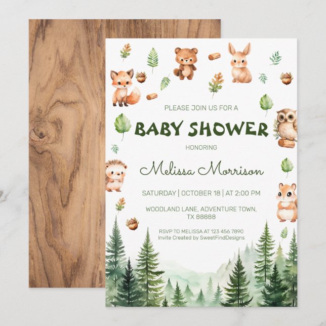 Invitation Forêt de verdure Woodland Amis baby shower Boho (Devant / Derrière)