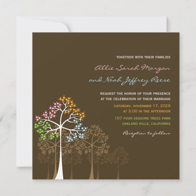 Invitation Forêt des arbres de quatre saisons Mariage des boi (Devant)