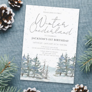 Invitation Forêt des neiges hiver Onederland Garçon 1er anniv