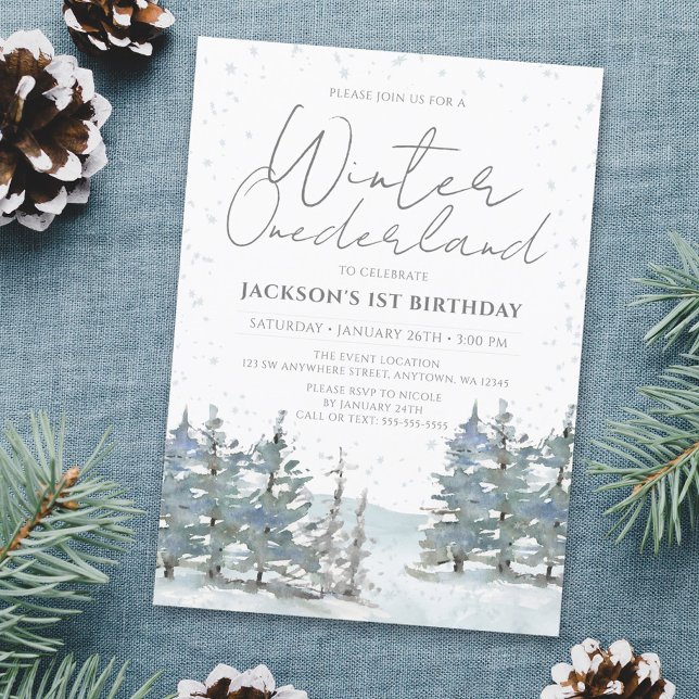 Invitation Forêt des neiges hiver Onederland Garçon 1er anniv (Créateur téléchargé)