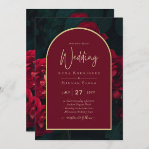 Invitation Forêt des Roses Rouges Vert Mariage d'hiver