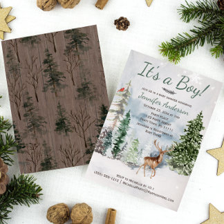 Invitation Forêt d'hiver Bois Pays Baby shower des cerfs