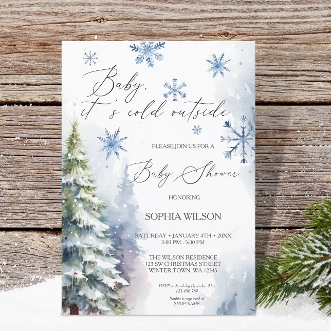 Invitation Forêt d'hiver Flammes de neige Bébé Il fait froid (Créateur téléchargé)