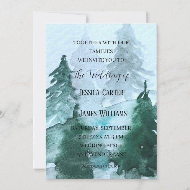 Invitation Forêt d'hiver Pins Mariage (Devant)