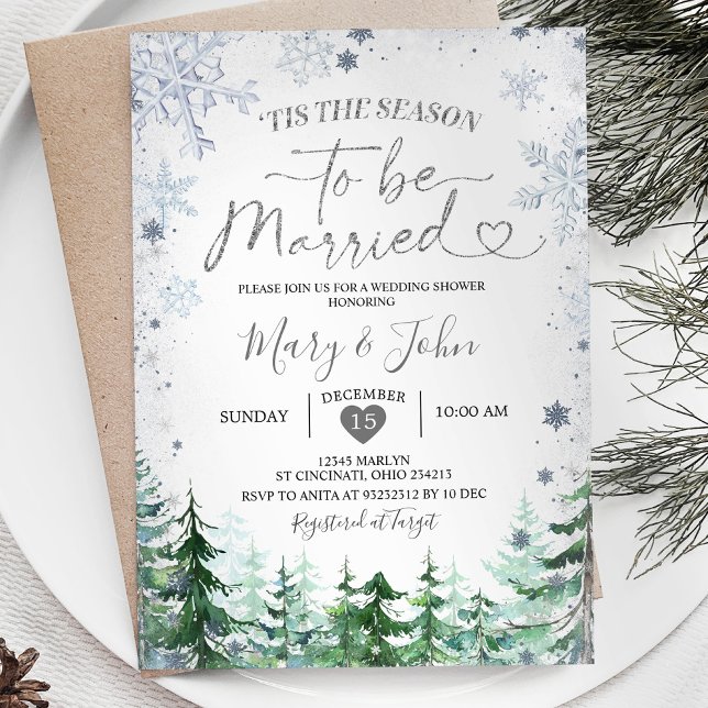 Invitation Forêt d'hiver Silver Snowflake Mariage Noël (Créateur téléchargé)