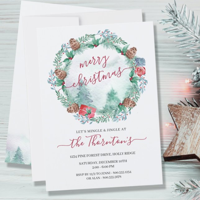 Invitation Forêt d'hiver simple et aquarelle de la couronne d (Créateur téléchargé)