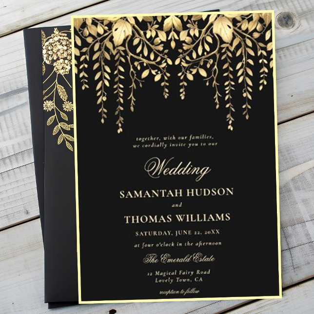 Invitation Forêt enchantée Black Gold Mariage élégant (Créateur téléchargé)
