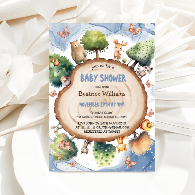 Invitation Forêt enchantée Bleu bébé garçon Douche (Créateur téléchargé)