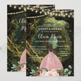 Invitation Forêt enchantée Blush Floral Quinceañera Sweet 16