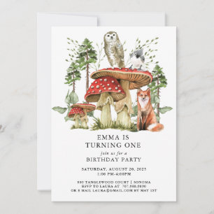 Invitation Forêt Enchantée Bois Fille Premier anniversaire