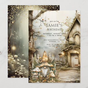 Invitation Forêt enchantée Bois Gnome Anniversaire de l'enfan