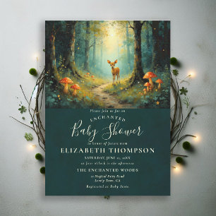 Invitation Forêt Enchantée Champignons Cerfs Art Baby Shower