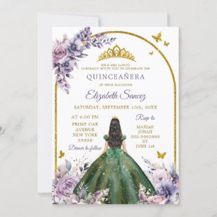 Invitation Forêt enchantée Chasseur pourpre Green Quinceañera