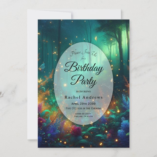 Invitation Forêt enchantée de bijoux radiants fête d'annivers (Devant)