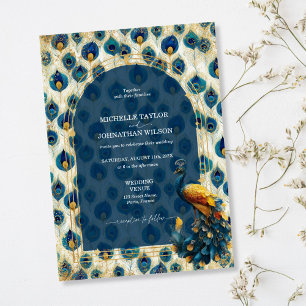 Invitation Forêt enchantée élégante vintage plume de paon
