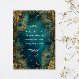 Invitation Forêt Enchantée Élégante Vintage Plume de Paon