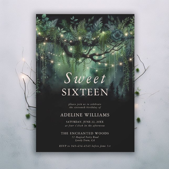 Invitation Forêt enchantée Émeraude Florale Fée Douce 16 (enchanted forest sweet 16 emerald green greenery arch woodland fairy tale woodland invitation)