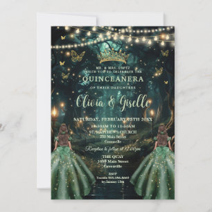 Invitation Forêt enchantée Emeraude Green Twins Quinceañera