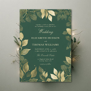 Invitation Forêt enchantée Faux Gold Foliage Élégant mariage