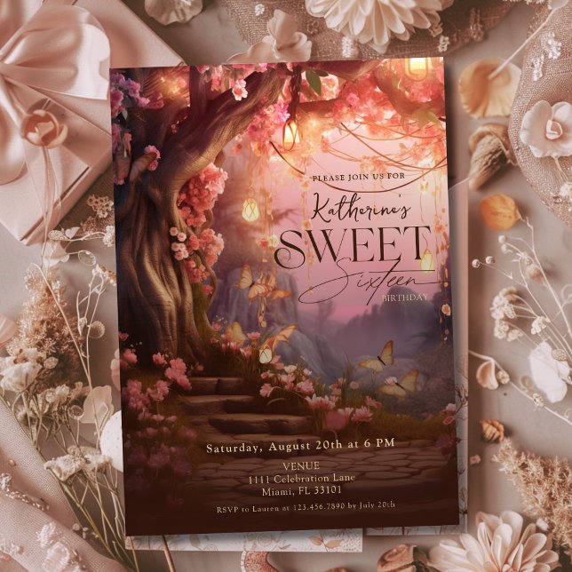 Invitation Forêt enchantée Imaginaire bois doux 16 (Enchanted Forest Glow Fantasy Woodland Sweet 16 Invitation)