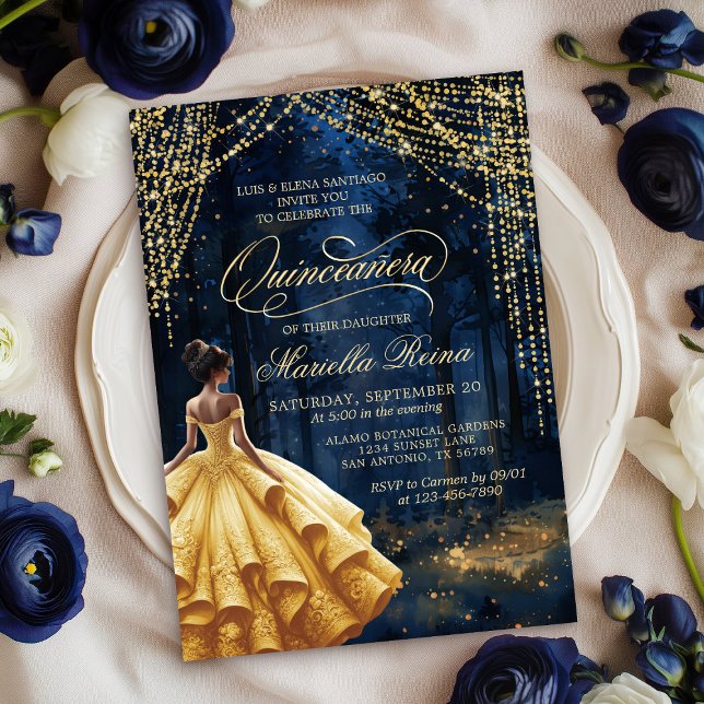 Invitation Forêt enchantée Jaune Quinceañera (Créateur téléchargé)