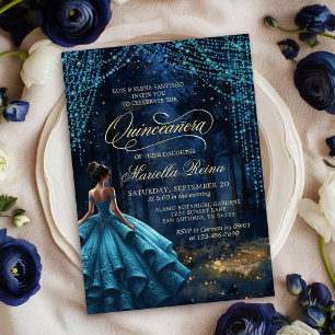 Invitation Forêt enchantée Turquoise Quinceañera