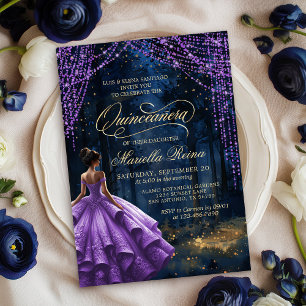 Invitation Forêt enchantée violet lavande Quinceañera