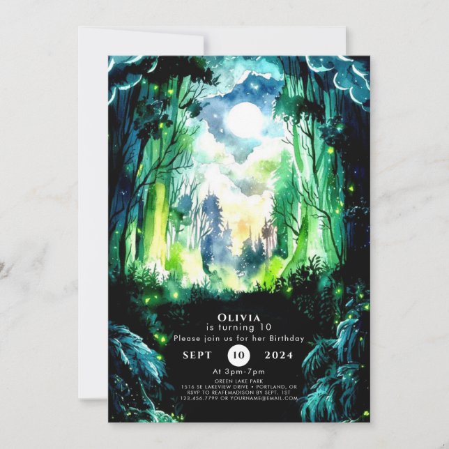 Invitation Forêt étincelante Bois Anniversaire (Devant)