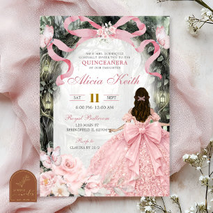 Invitation Forêt Fantaisiste Ruban Rose Papillon Coquette I