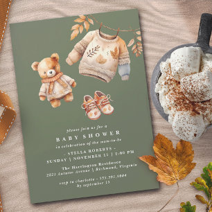 Invitation Forêt foncée Vert mignon Neutre Baby shower d'auto