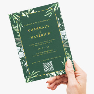 Invitation Forêt foncée Vert Minime Bordure Texte Or Mariage