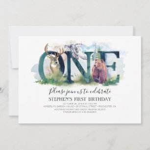 Invitation Forêt forestière Animaux 1er anniversaire Invitati