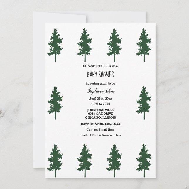Invitation Forêt forestière arbres verts Baby shower mignon (Devant)