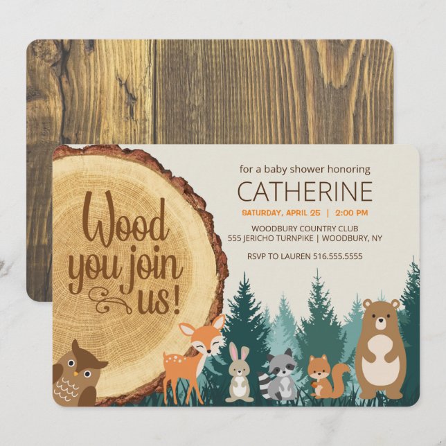 Invitation Forêt forestière Bébés d'animaux, Baby shower (Devant / Derrière)