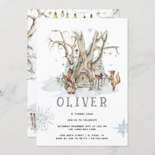 Invitation Forêt forestière hiver   Noël fête d'anniversaire
