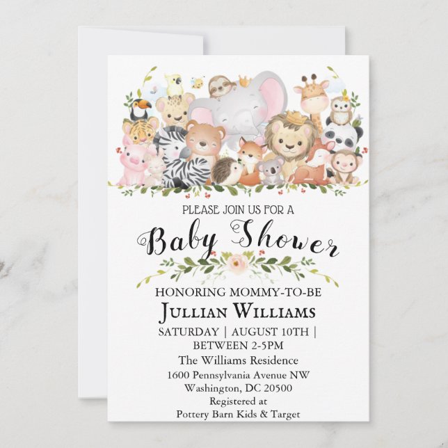 Invitation Forêt forestière Végétation Baby shower Animaux sa (Devant)