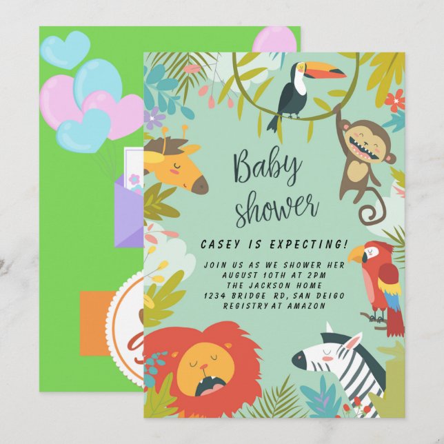 Invitation Forêt forestière Végétation Baby shower Animaux sa (Devant / Derrière)