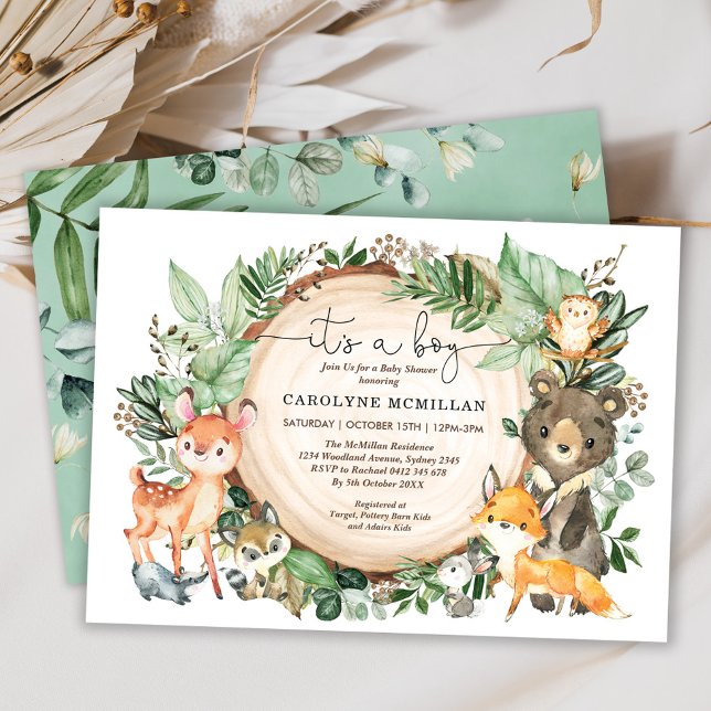 Invitation Forêt forestière Végétation Baby shower Animaux sa (Créateur téléchargé)