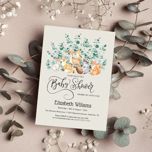 Invitation Forêt forestière Végétation Baby shower Animaux sa (Créateur téléchargé)