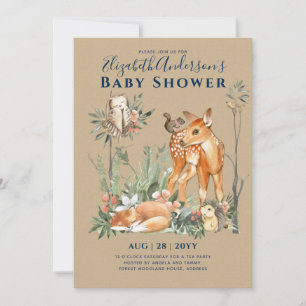 Invitation Forêt forestière Végétation Baby shower Animaux sa