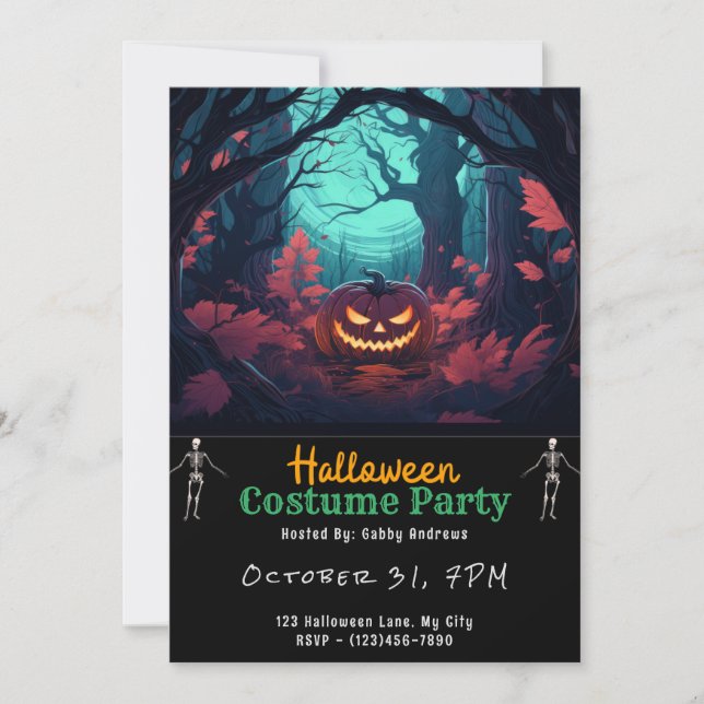 Invitation Forêt Jack-O' Lanterne Halloween noir (Devant)