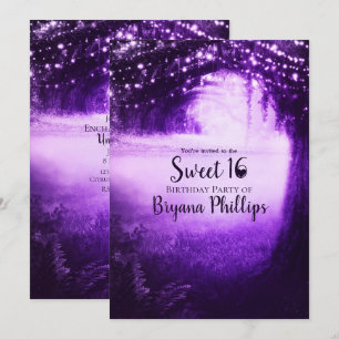 Invitation Forêt lueur violette et lampions pour une fête Swe