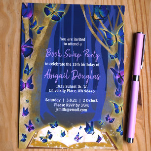 Invitation Forêt Magique aux Paillettes Violettes, Bleues et 