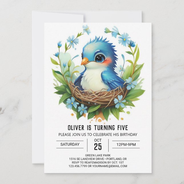 Invitation Forêt Magique Chic Bird Anniversaire (Devant)