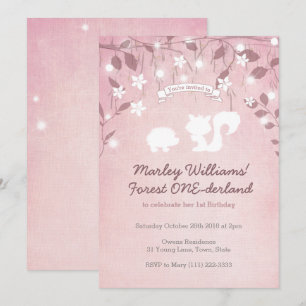 Invitation Forêt magique ONE derland Girl 1er anniversaire