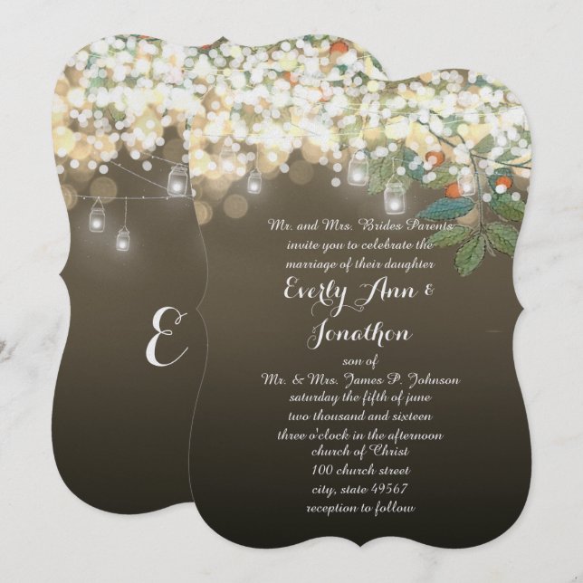 Invitation Forêt Mason Jar Garland Lumière Mariage Invite (Devant / Derrière)